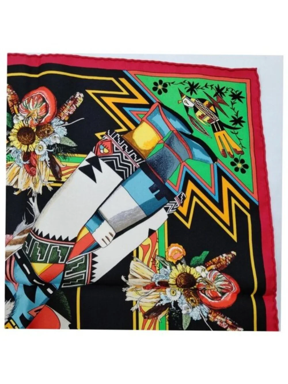Authentic Hermès Kachinas Carré 90 Silk Scarf Black Multicolor